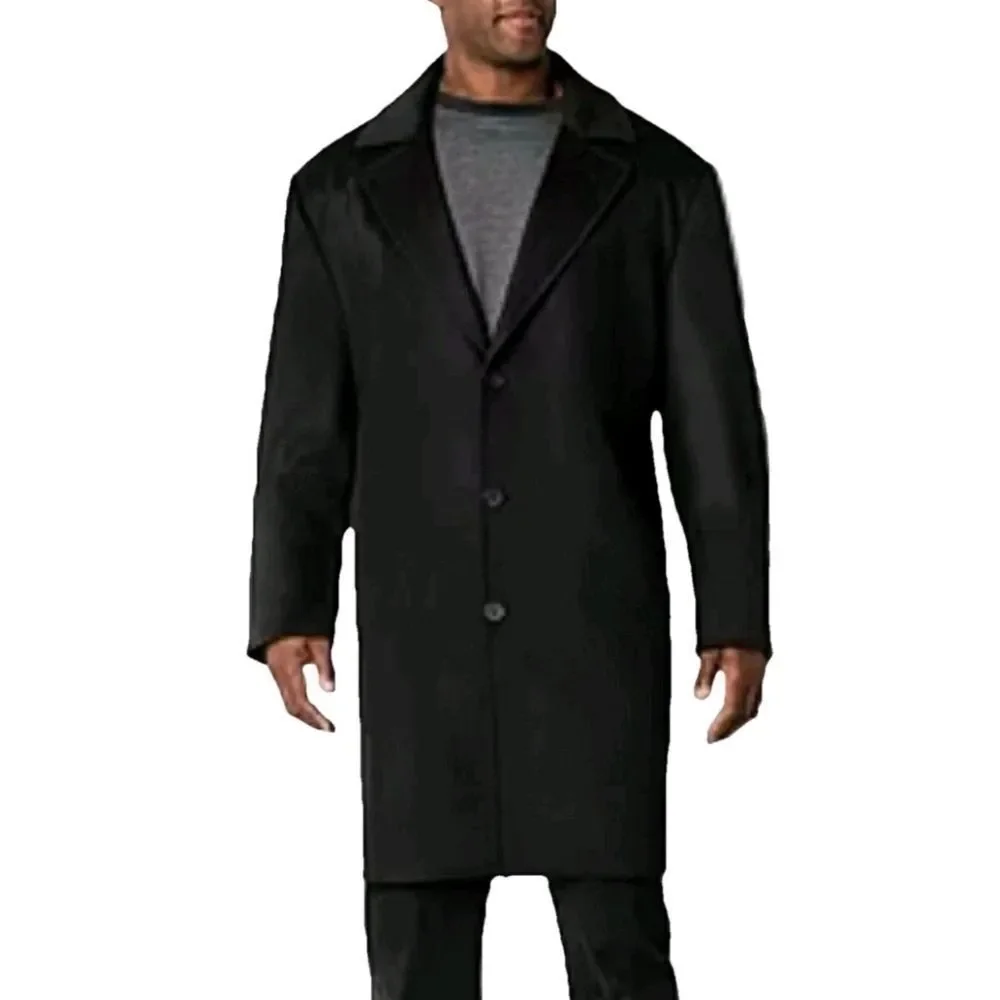 NWT Mens Wool Blend Black Long Length Big Tall Overcoat Coat By Shaquille Oneal